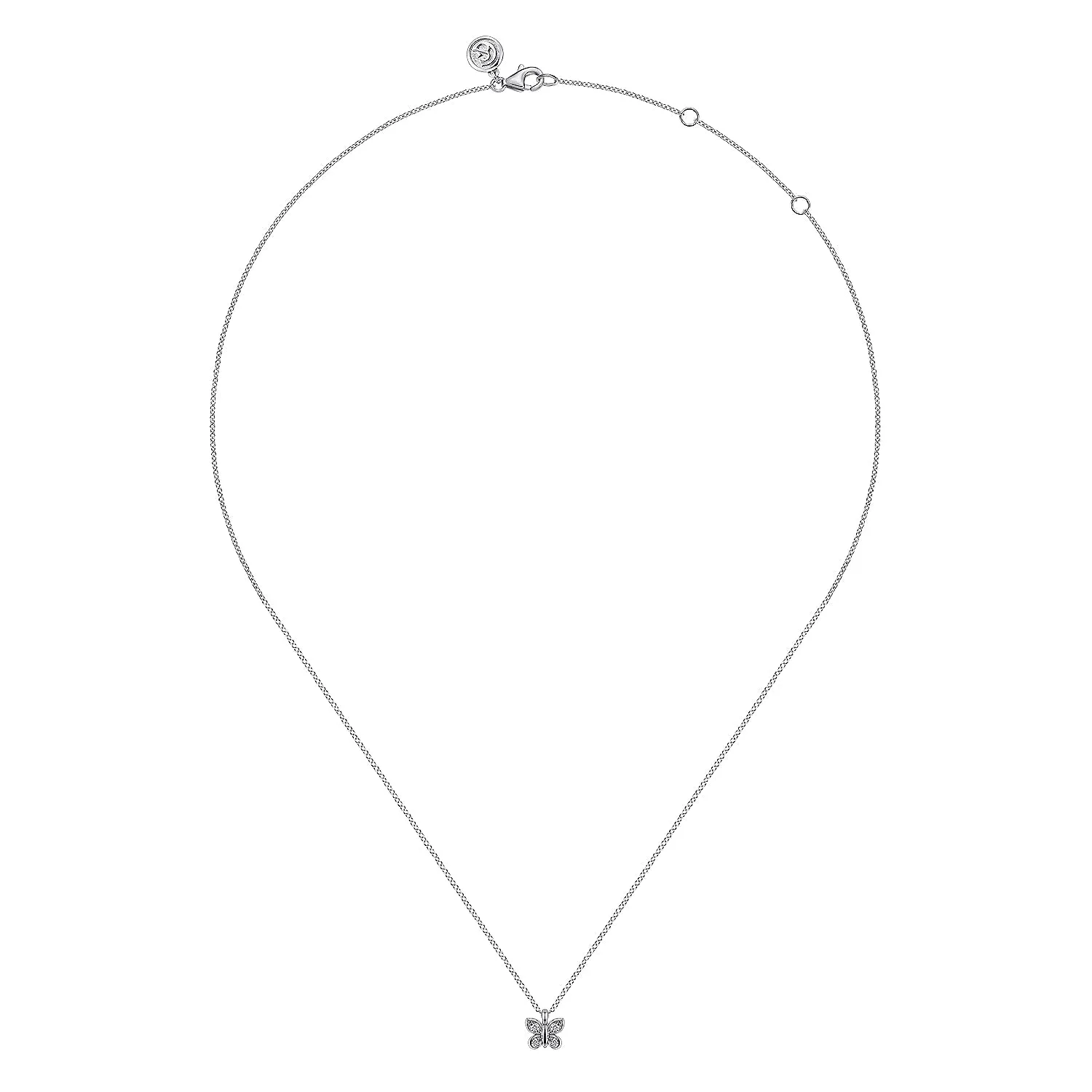 14K White Gold Diamond Butterfly Pendant Necklace