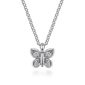 14K White Gold Diamond Butterfly Pendant Necklace