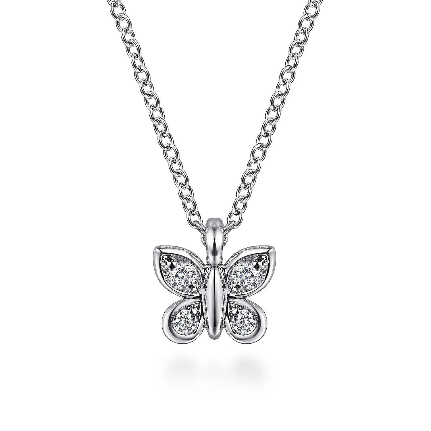 14K White Gold Diamond Butterfly Pendant Necklace