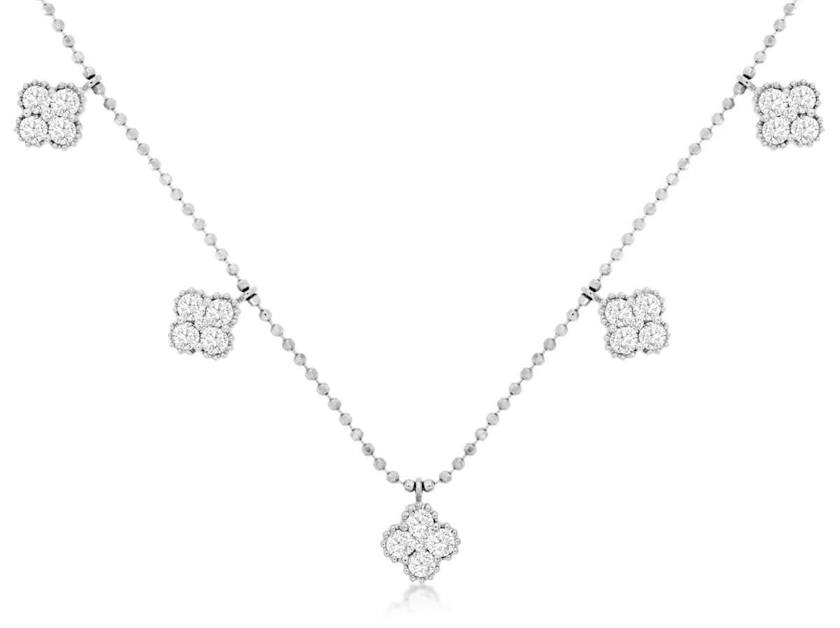 14K White Gold Diamond Clover Station Necklace