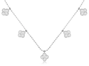 14K White Gold Diamond Clover Station Necklace