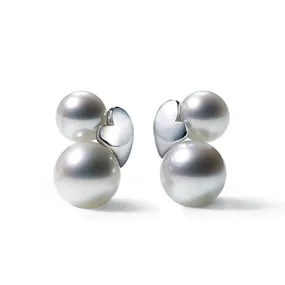 18ct White Gold Akoya Pearl Precious Heart Stud Earrings