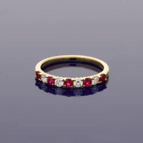 18ct Yellow Gold Ruby & Diamond Half Eternity Ring