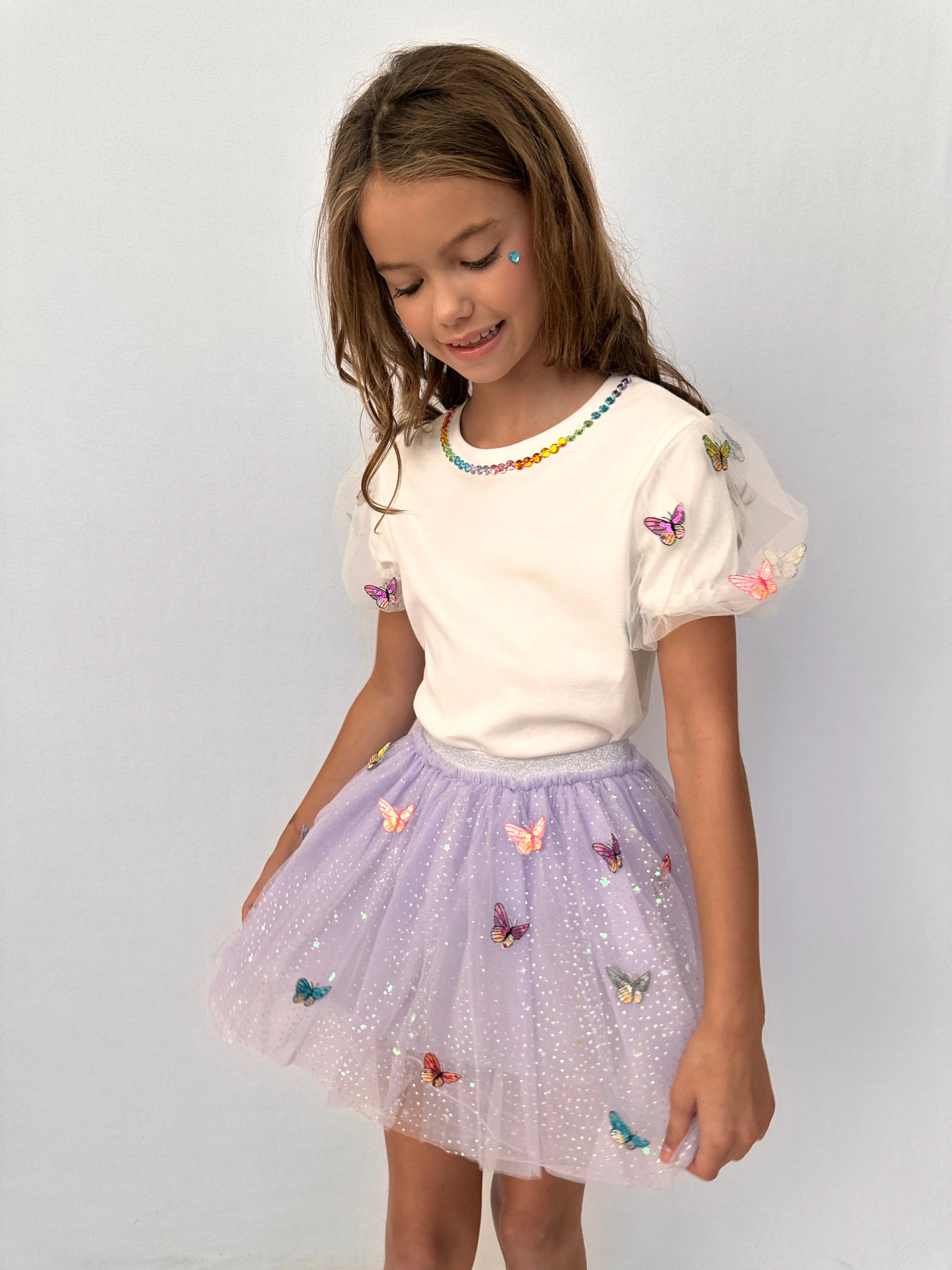 3-D Rainbow Butterflies Puff T-shirt