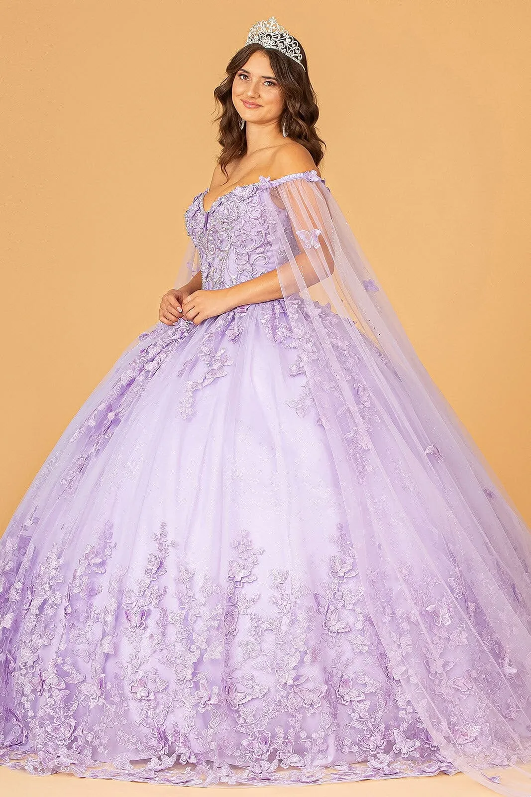 3D Butterfly Cape Sleeve Ball Gown by Elizabeth K GL3110