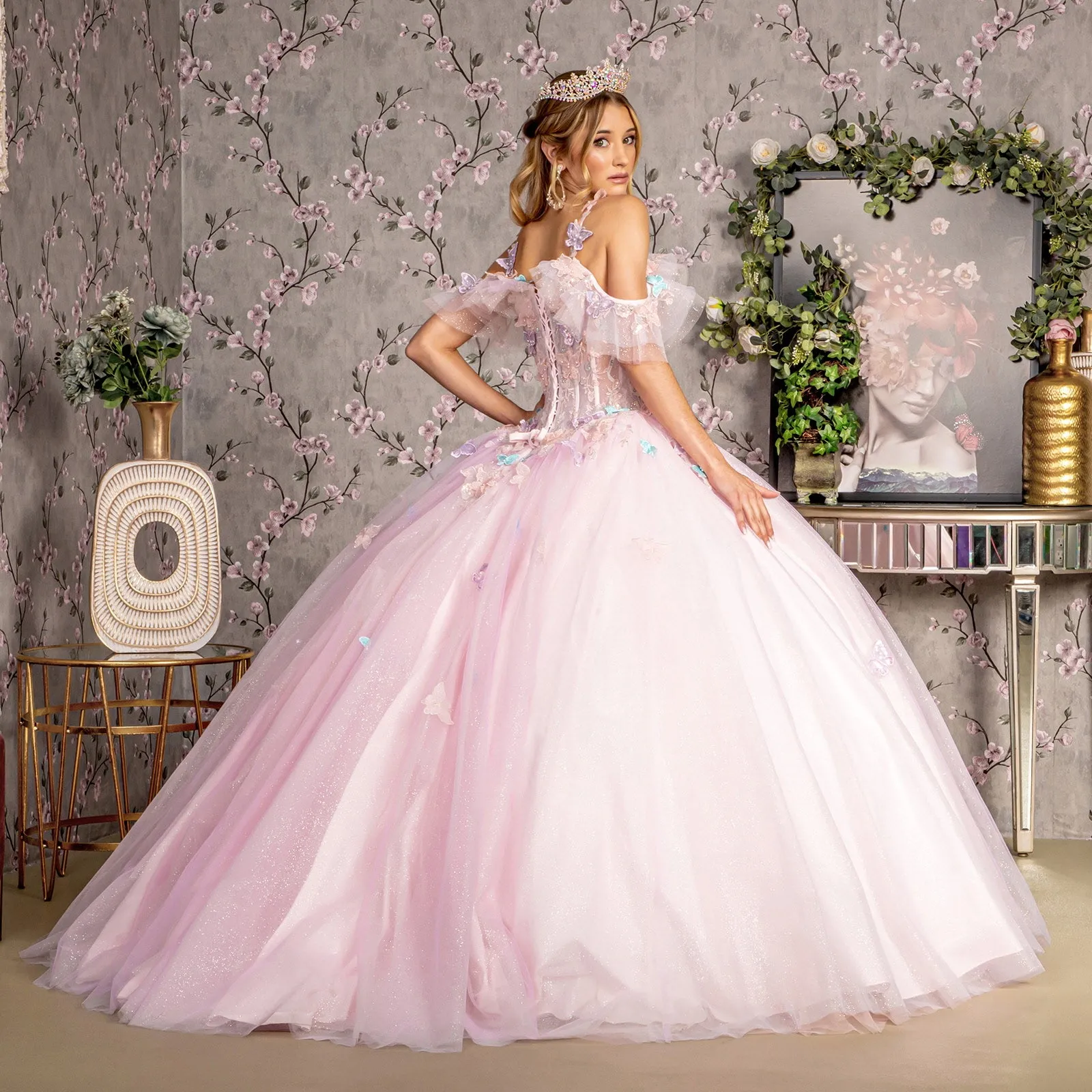 3D Butterfly Cold Shoulder Ball Gown by GLS Gloria GL3483