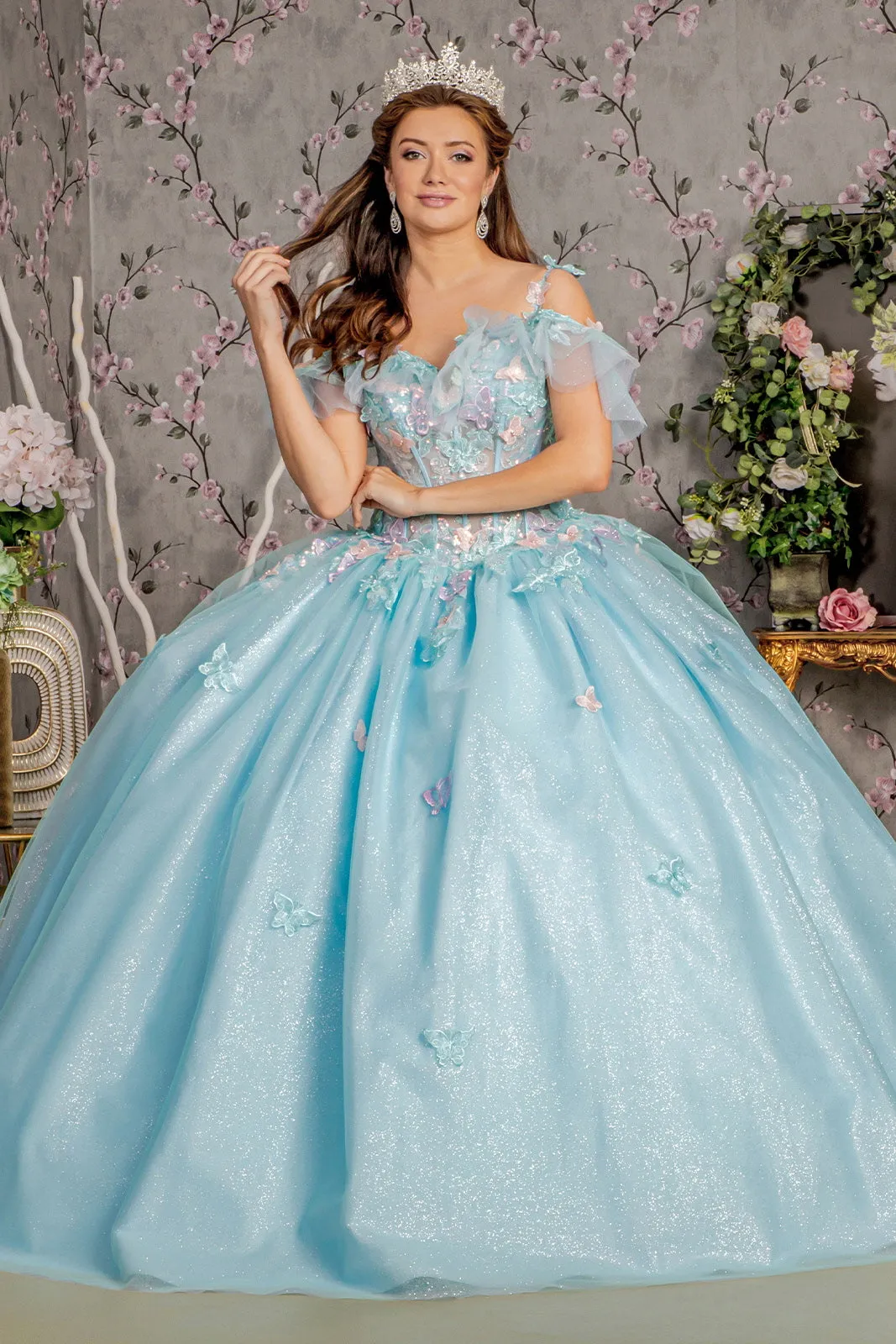 3D Butterfly Cold Shoulder Ball Gown by GLS Gloria GL3483