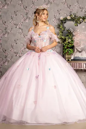 3D Butterfly Cold Shoulder Ball Gown by GLS Gloria GL3483