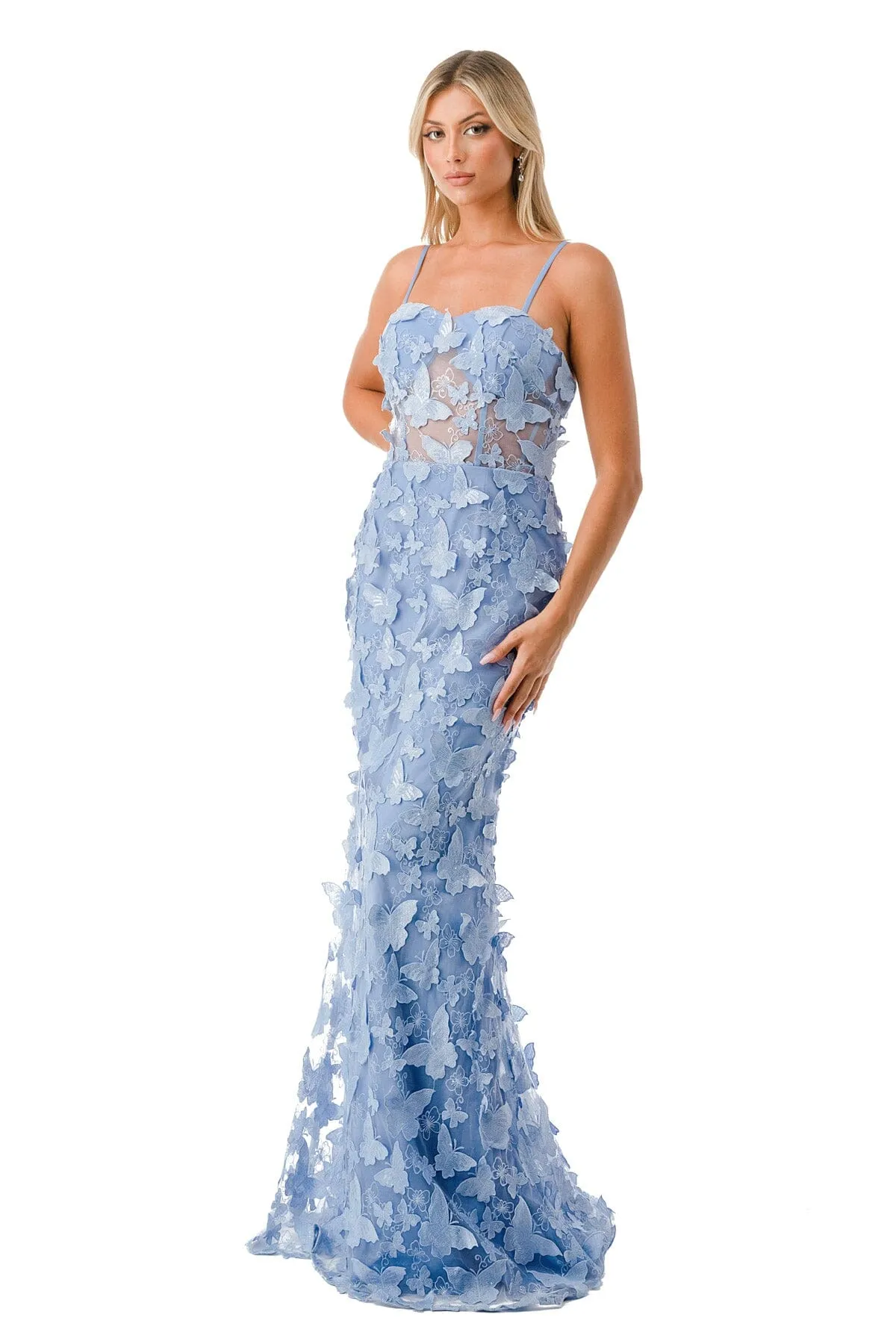 3D Butterfly Fitted Sleeveless Gown  by Coya L2801F