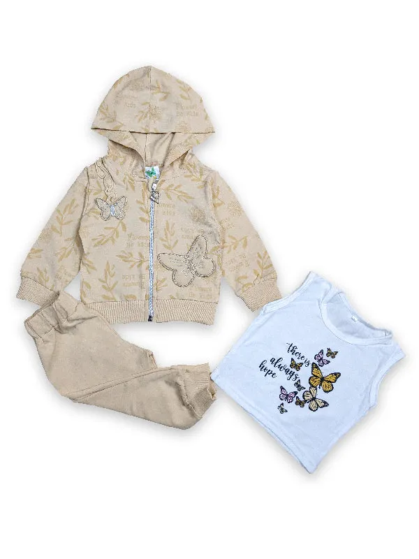 3Mth - 9Mth Beige Butterfly 3Pc Hooded Baby Suit For Newborn NBS149