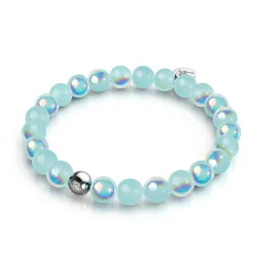 .925 Sterling Silver x Blue Kiwi Bubble Glass Bracelet