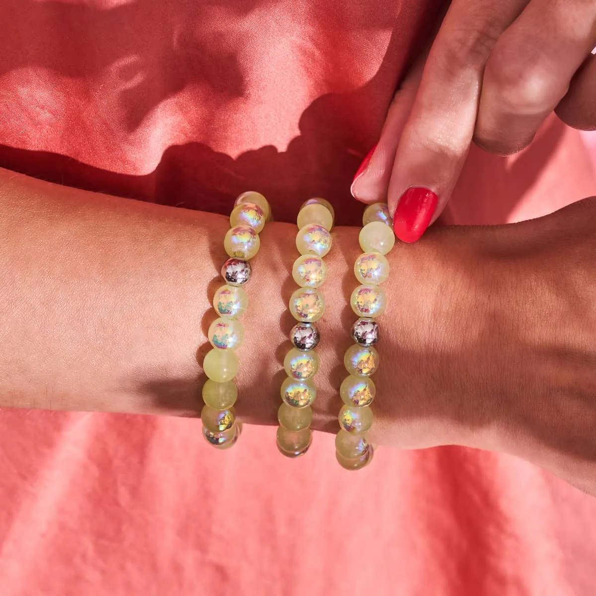 .925 Sterling Silver x Key Lime Bubble Glass Bracelet