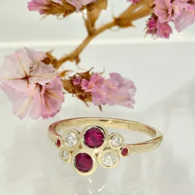 9ct Yellow Gold Ruby and Diamond Bubble Ring