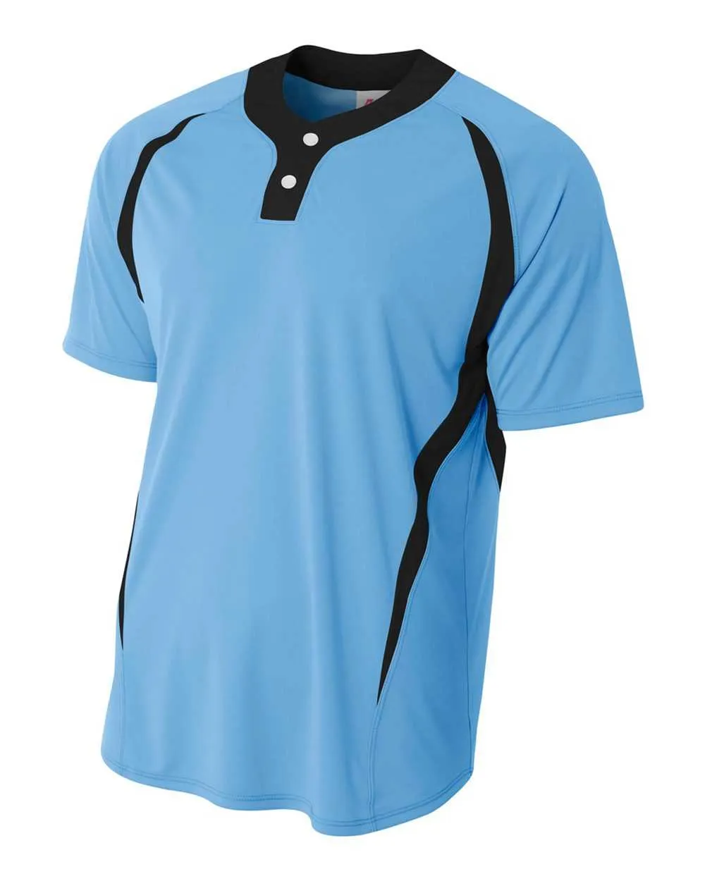 A4 N4229 2-Button Color Blocked Baseball Henley - Light Blue Black