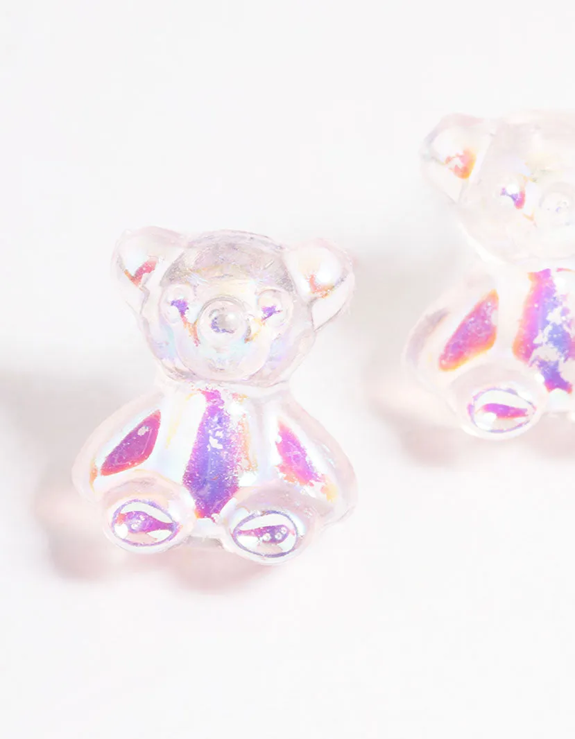 Acrylic Pink Candy Bear Stud Earrings