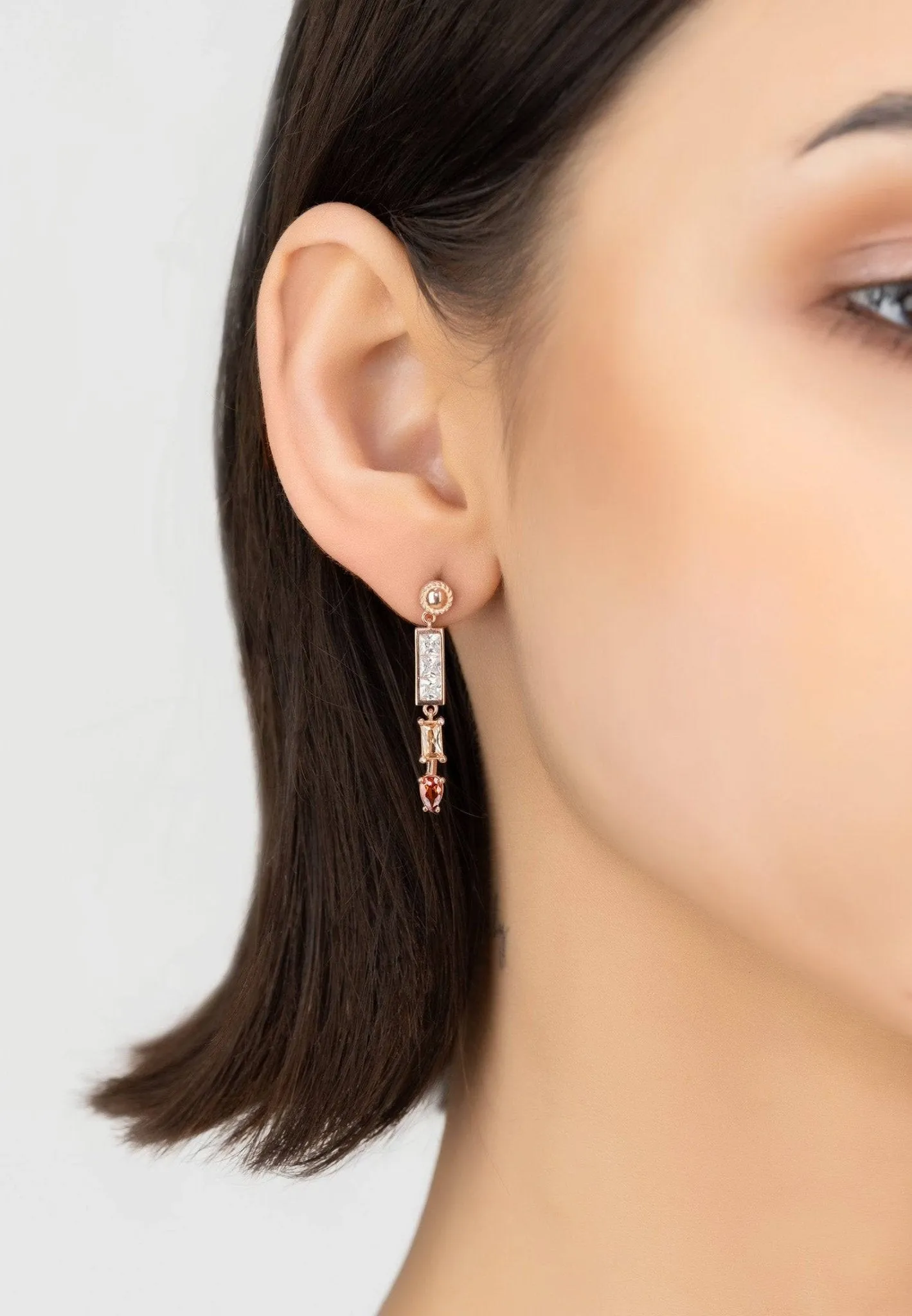 Amalfi Baguette Drop Earrings Rosegold