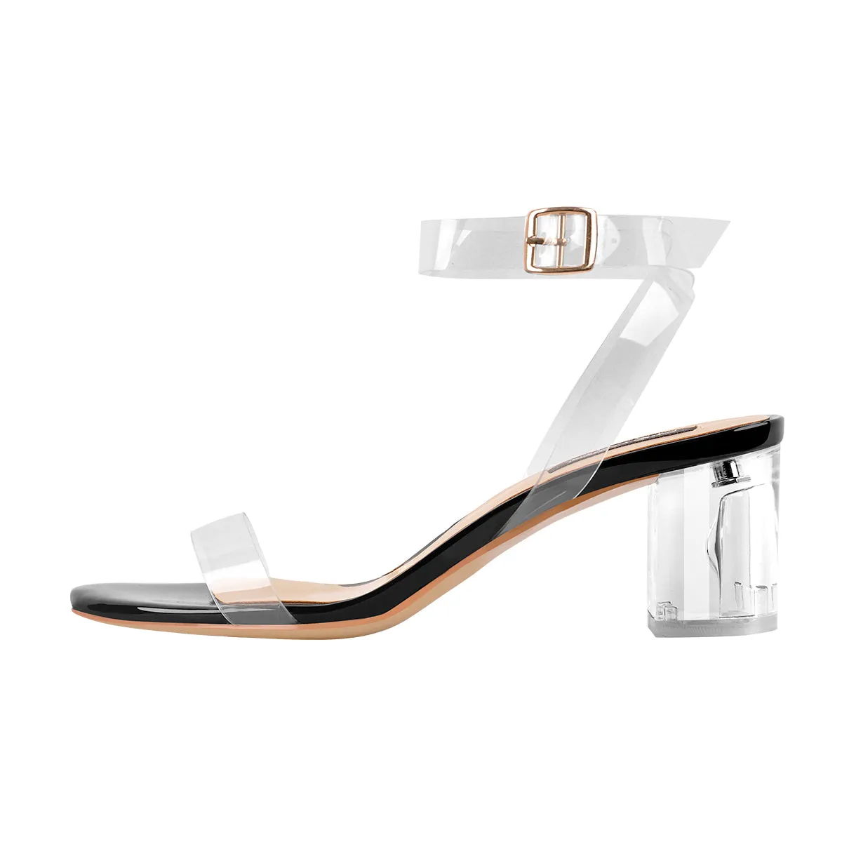 Ankle Clear Strap Transparent Perspex Chunky Heels Sandals