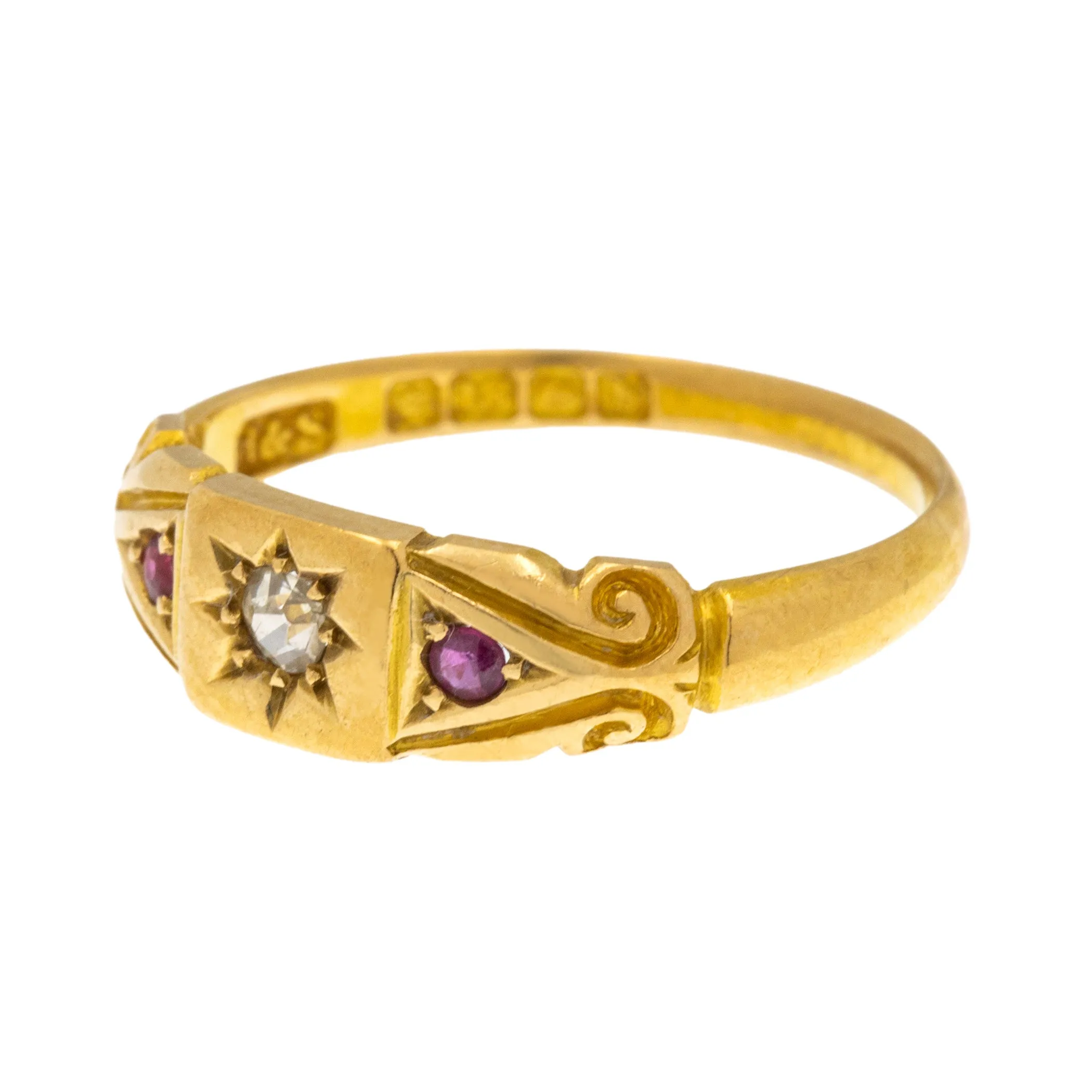 Antique 18ct Gold Ruby Diamond Gypsy Ring