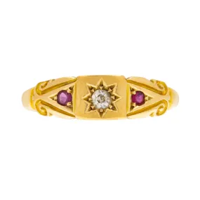 Antique 18ct Gold Ruby Diamond Gypsy Ring