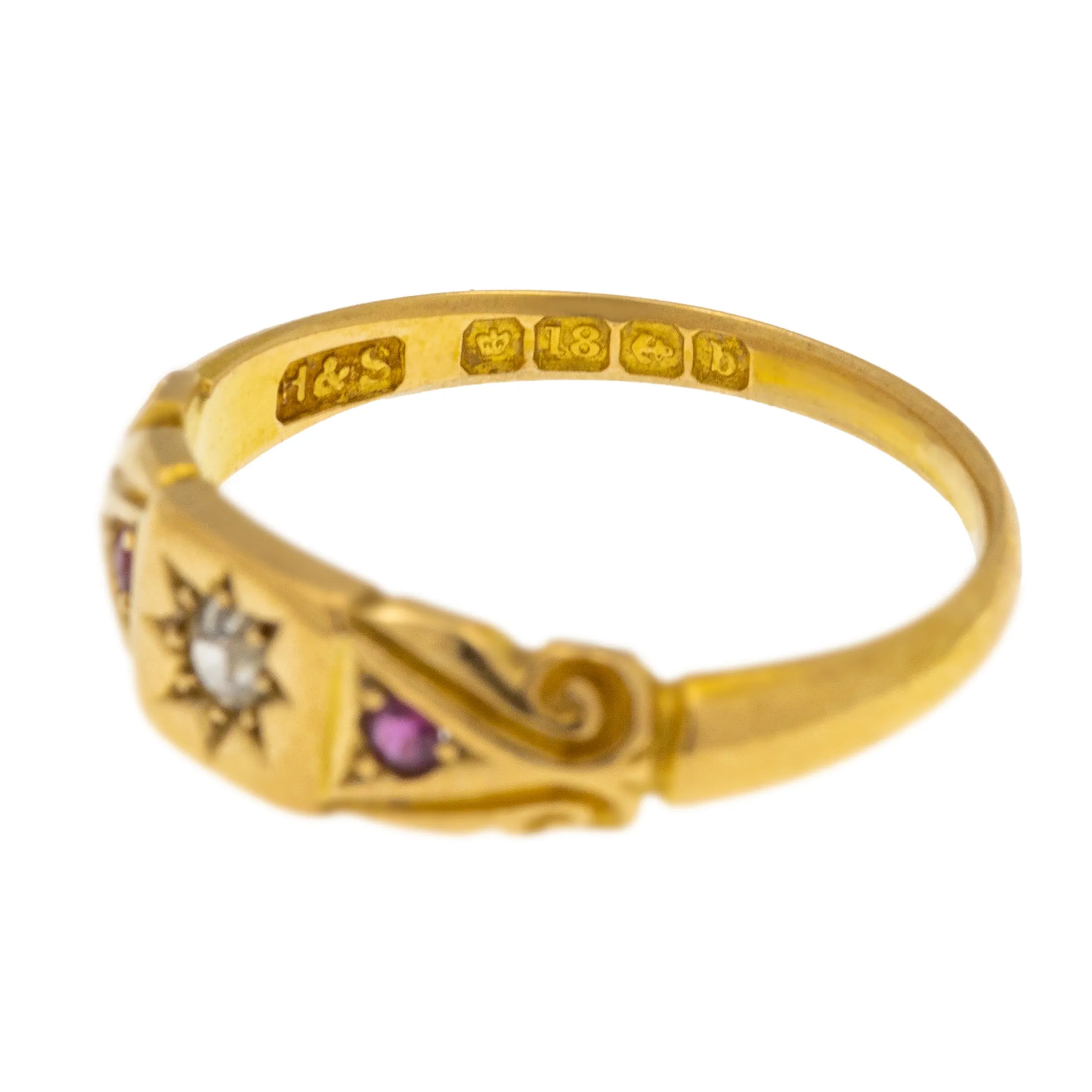 Antique 18ct Gold Ruby Diamond Gypsy Ring