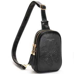 APHISON Butterfly Small Sling Bag Fanny Packs Cell Phone Purse Vegan Leather Crossbody Bags Gifts for Women Men Teen Girls BLACK