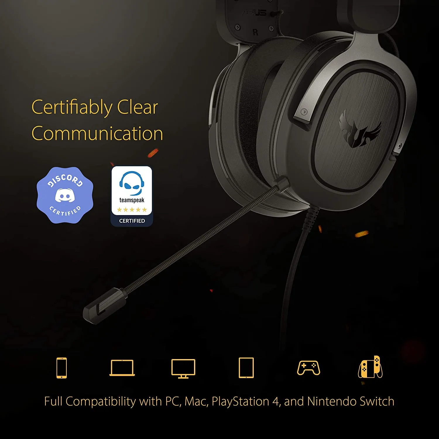 Asus TUF Gaming H3 Gaming Headset Silver with Deep bass and Virtual 7.1 Surround Sound