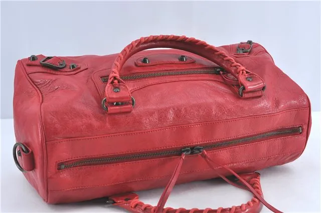 Auth BALENCIAGA Classic Twiggy 2Way Shoulder Hand Bag Leather 128523 Red 3835C