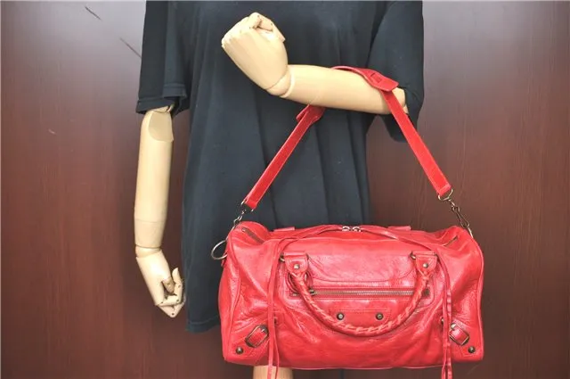 Auth BALENCIAGA Classic Twiggy 2Way Shoulder Hand Bag Leather 128523 Red 3835C