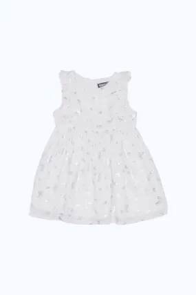 Baby Girls White And Silver Butterfly Printed Dress