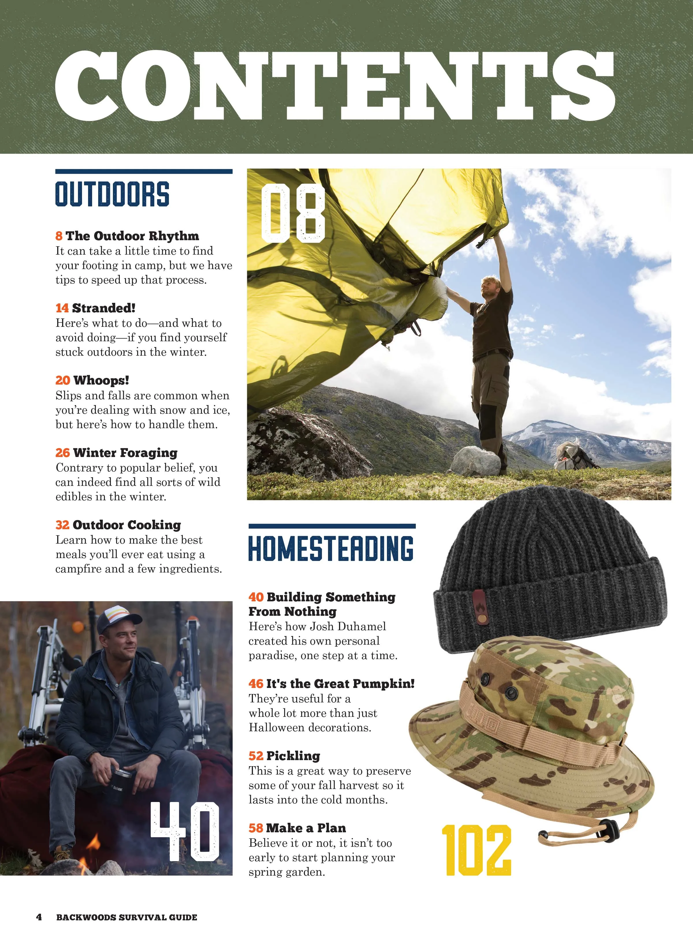 Backwoods Survival Guide - Living Off The Land No. 25: 200 Tips, Gear Guide, Josh Duhamel Interview, Winter Foraging, Outdoor Cooking, Pickling, Fishing Gear, Knives, Spring Garden Plans & DIY Gifts!