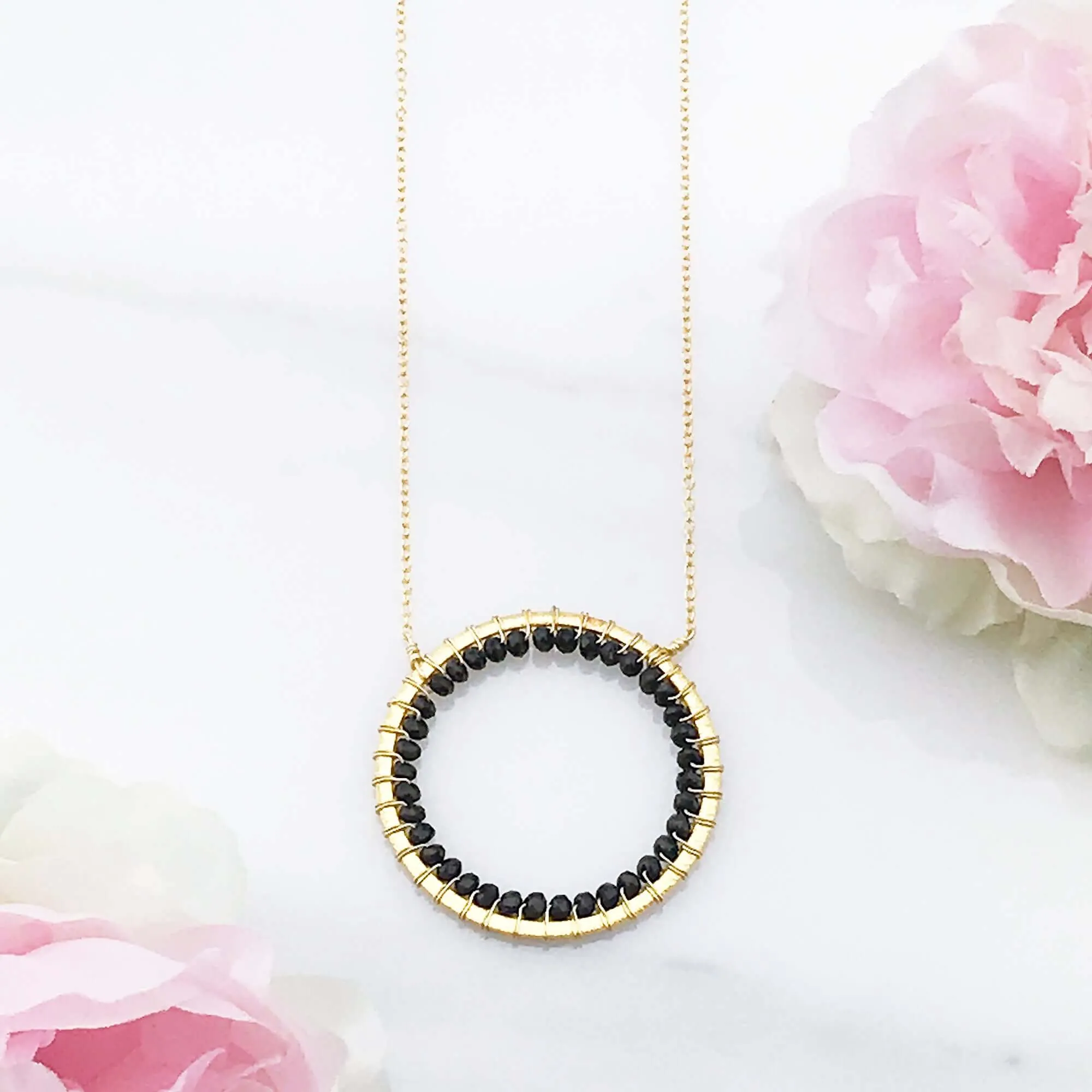 Black Spinel Halo Necklace