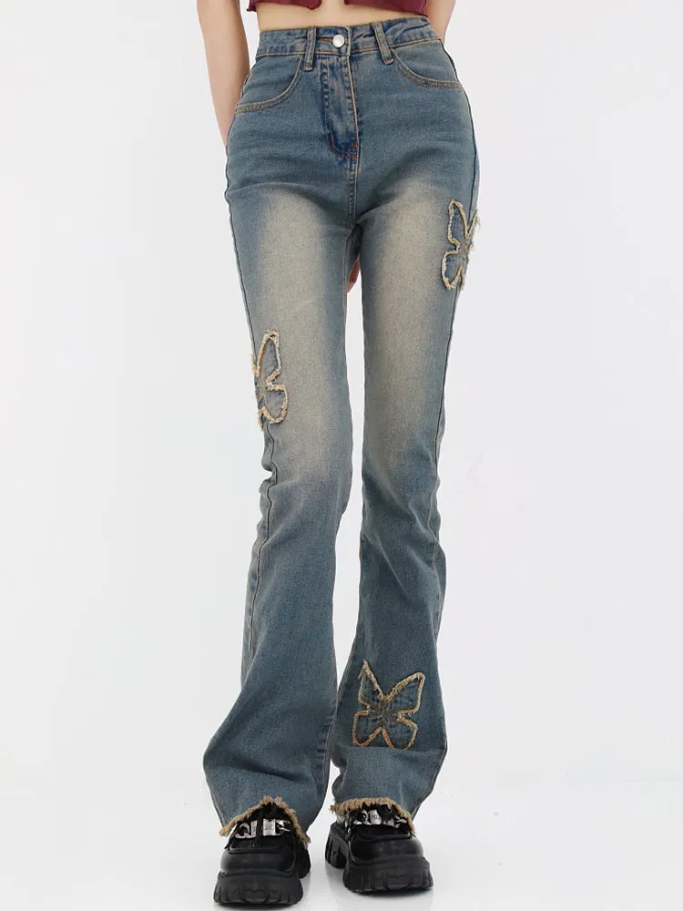 Butterfly Patchwork Semi Flare Jeans