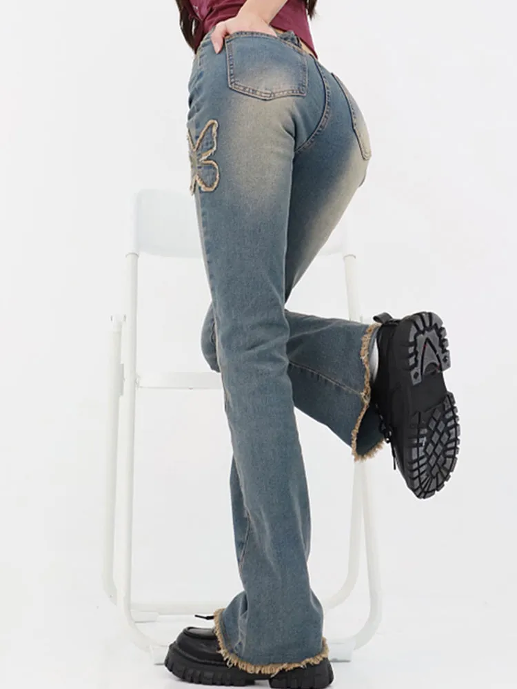 Butterfly Patchwork Semi Flare Jeans