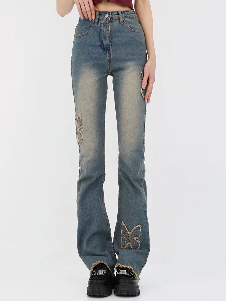 Butterfly Patchwork Semi Flare Jeans