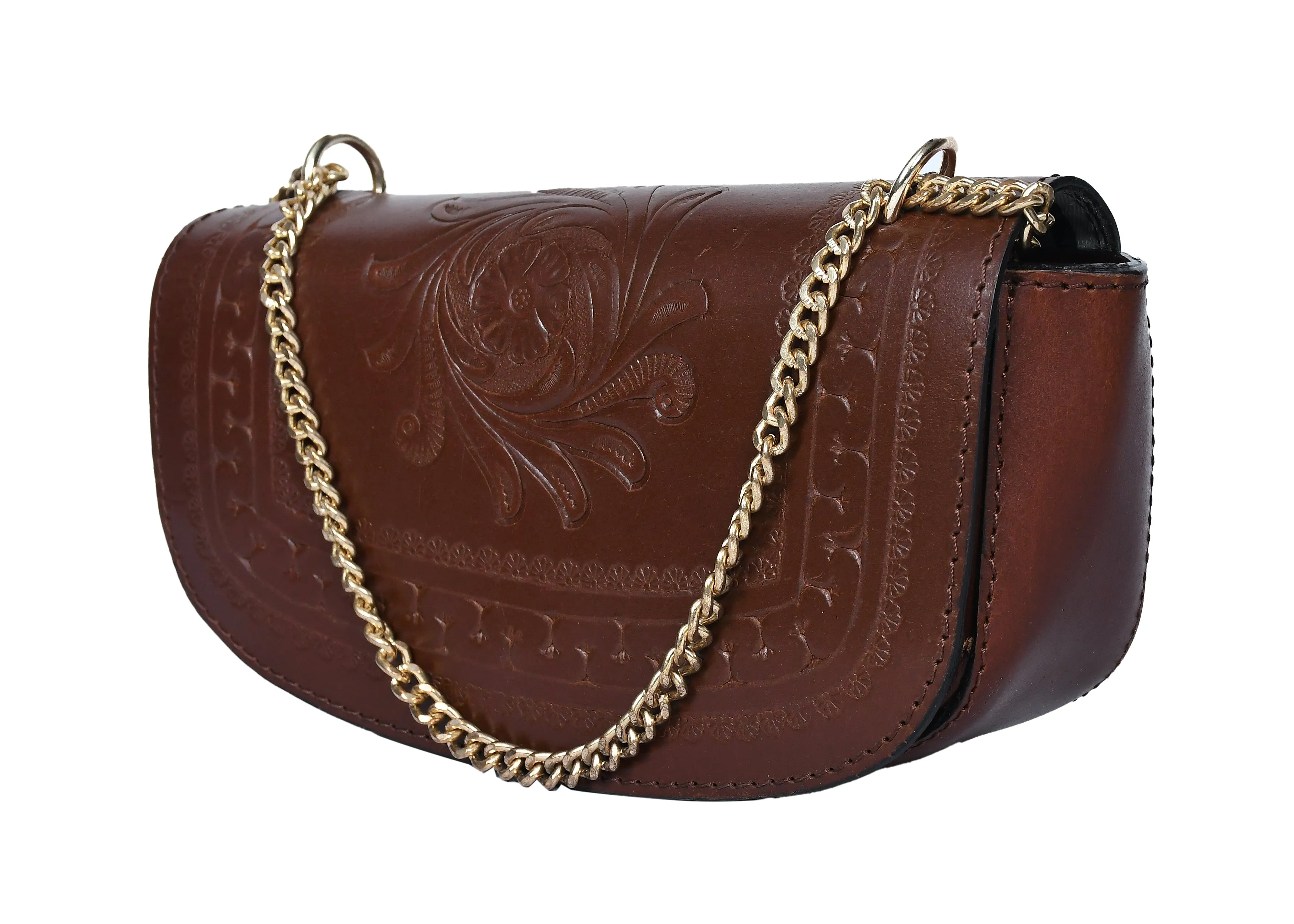 Celtic brown color pure leather shoulder bag for women and girls with glorious crafted . Art: BG-1557