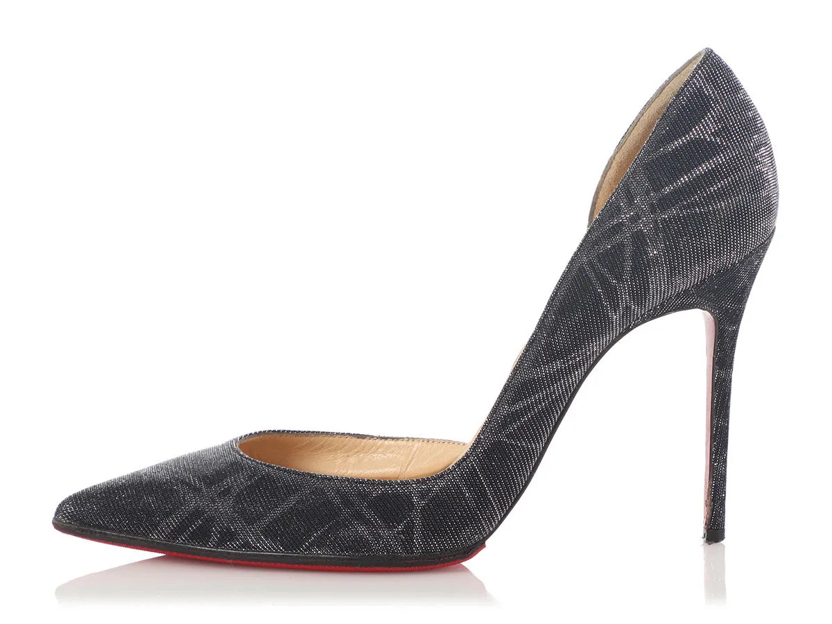 Christian Louboutin Black and Silver Iriza 100 Pumps