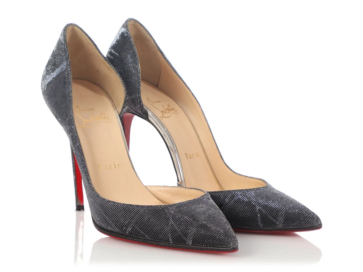 Christian Louboutin Black and Silver Iriza 100 Pumps