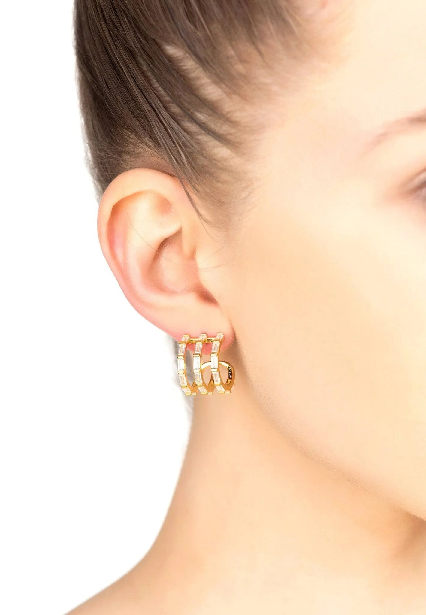 Chunky Triple Baguette Hoops Gold