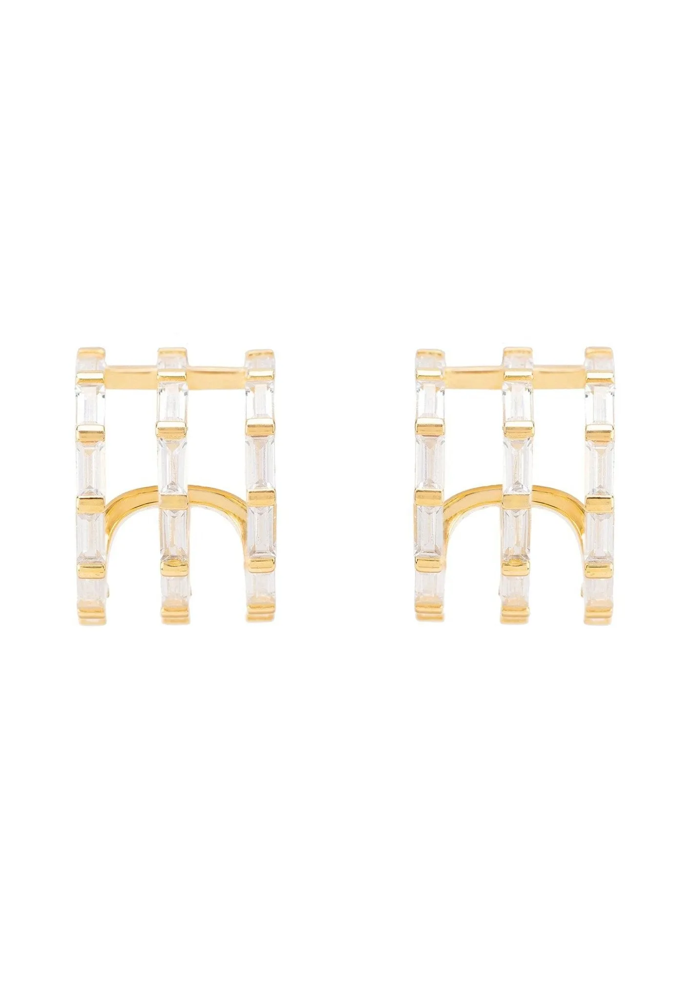 Chunky Triple Baguette Hoops Gold