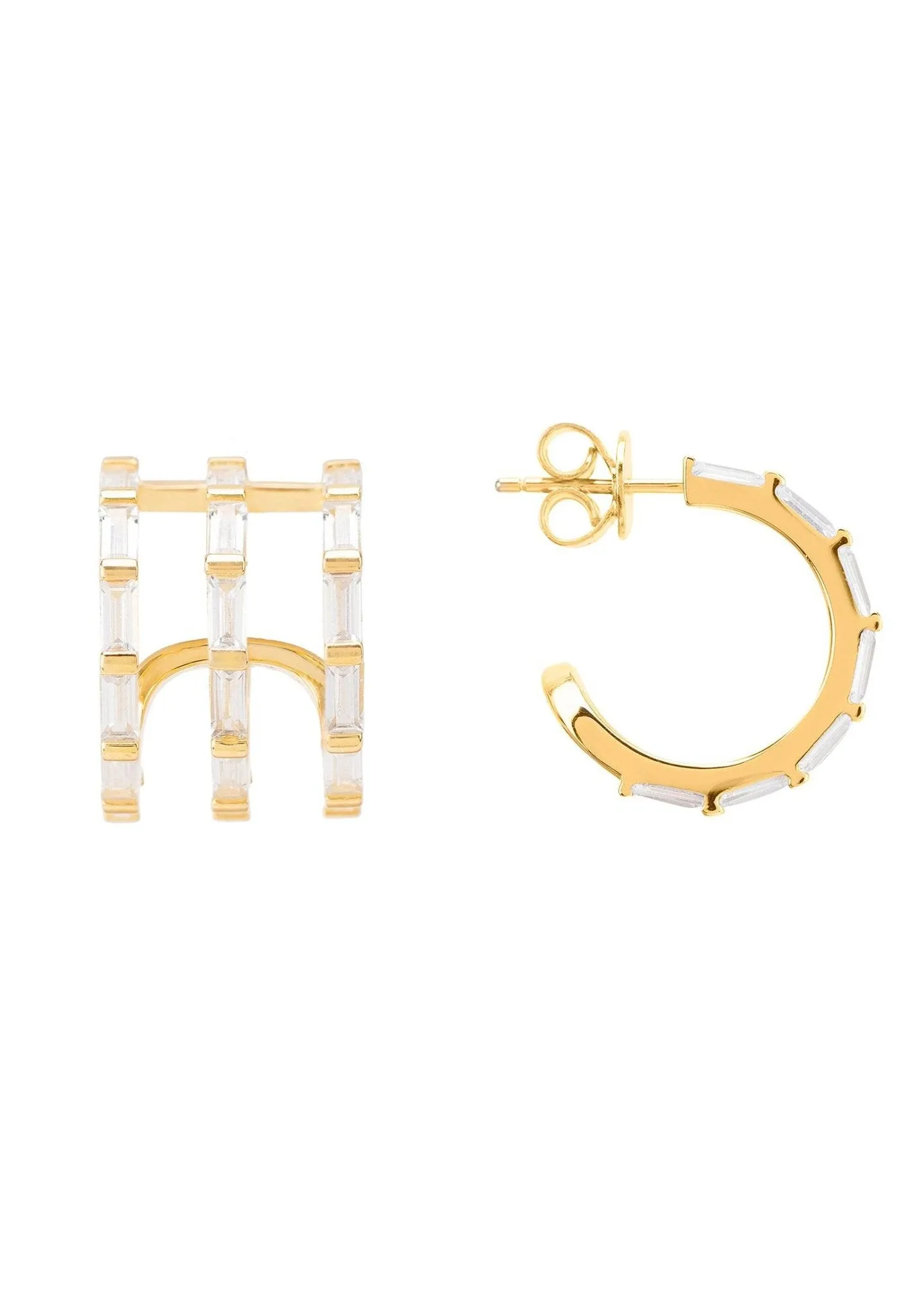 Chunky Triple Baguette Hoops Gold