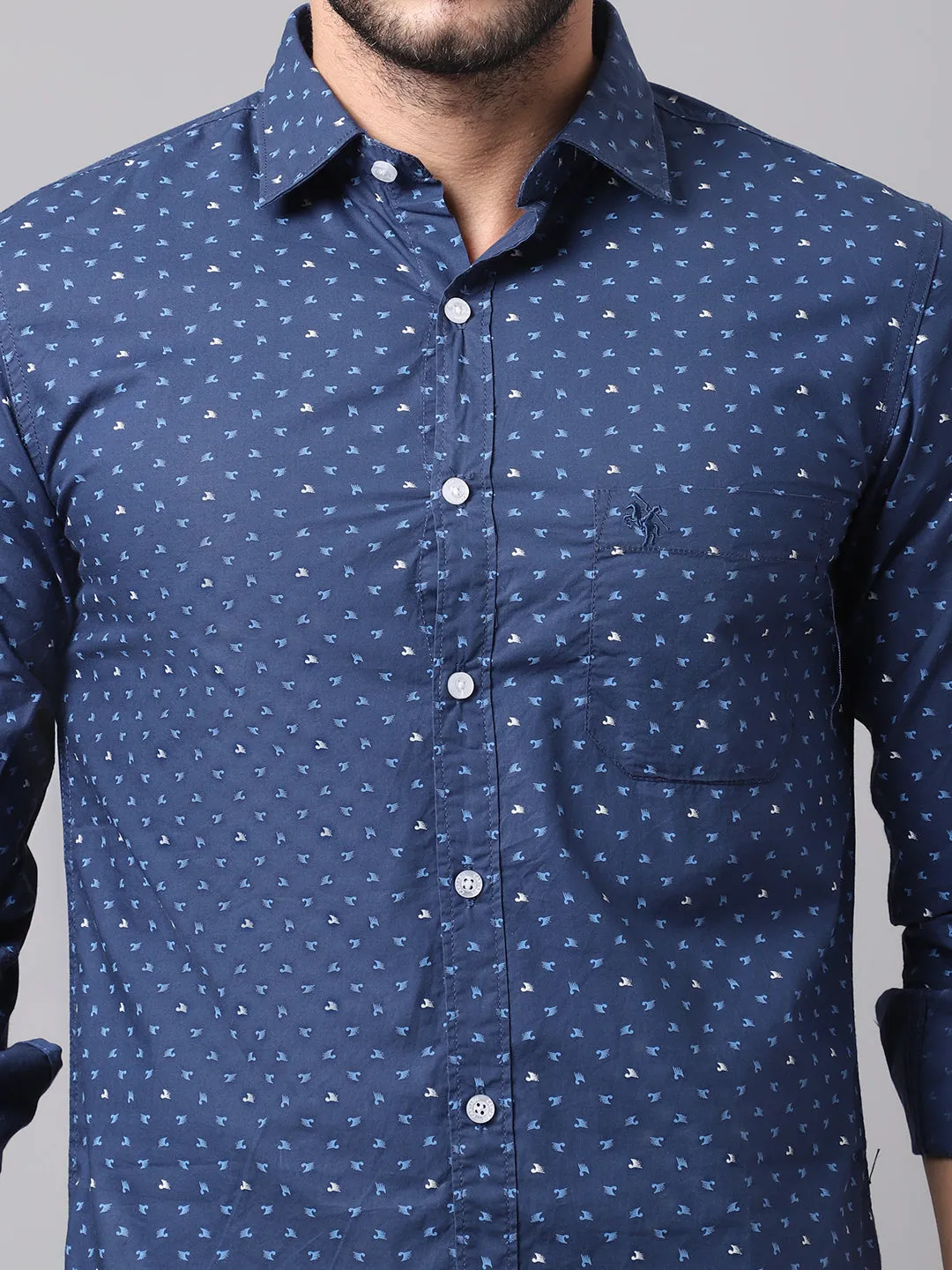 Cotton Printed Blue Full Sleeve Regular Fit Casual Shirt for Men with Pocket