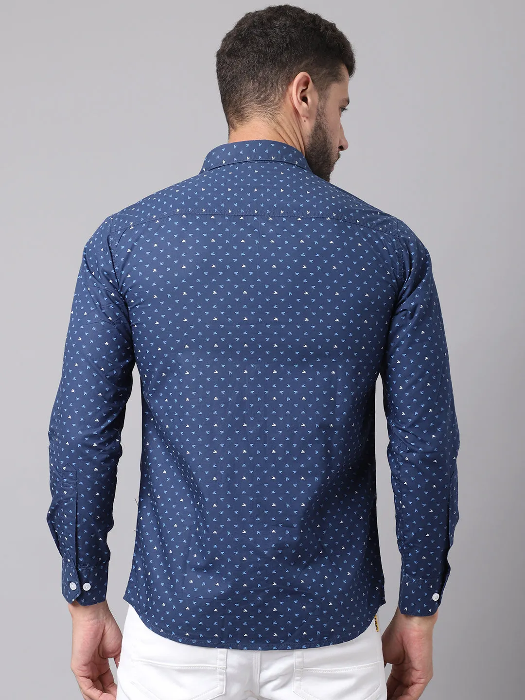 Cotton Printed Blue Full Sleeve Regular Fit Casual Shirt for Men with Pocket