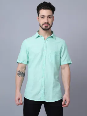 Cotton Solid Mint Green Half Sleeve Regular Fit Casual Shirt for Men with Pocket