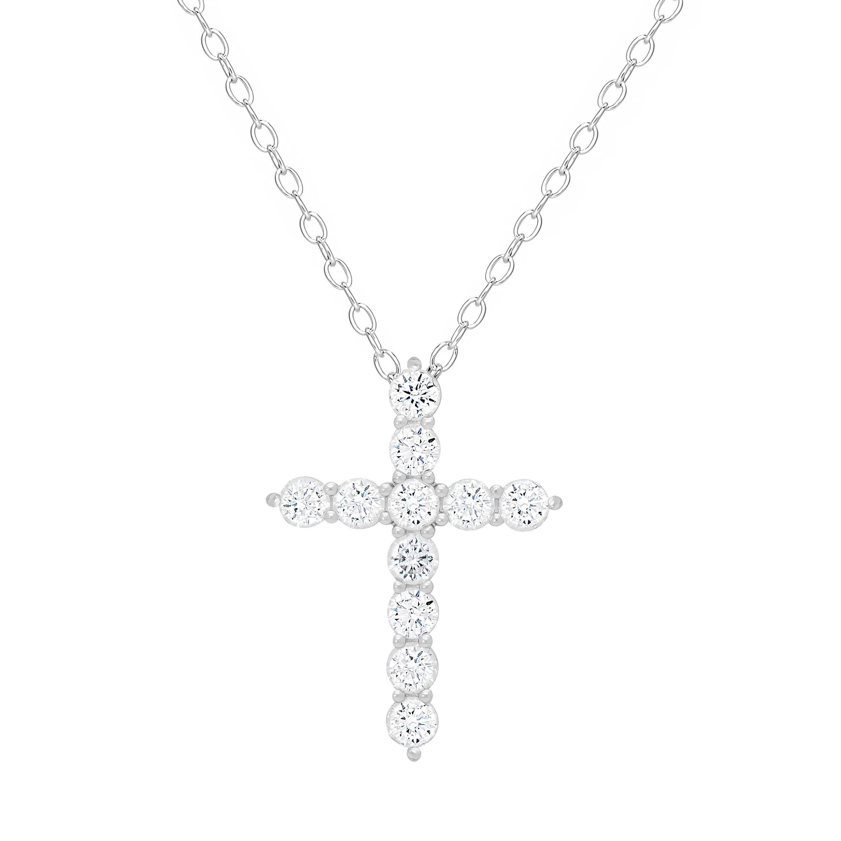 CZ Cross Necklace in Sterling Silver