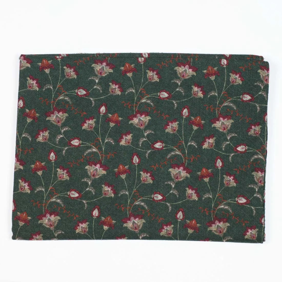 Double-faced lightweight wool print scarf, green, rust & moss flower print