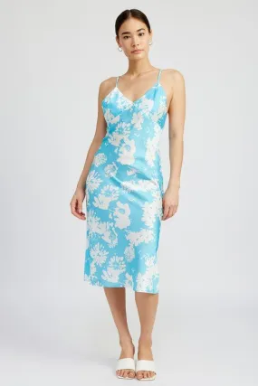 Floral Satin Midi Dress