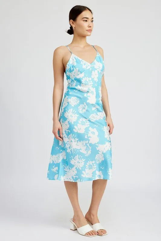 Floral Satin Midi Dress