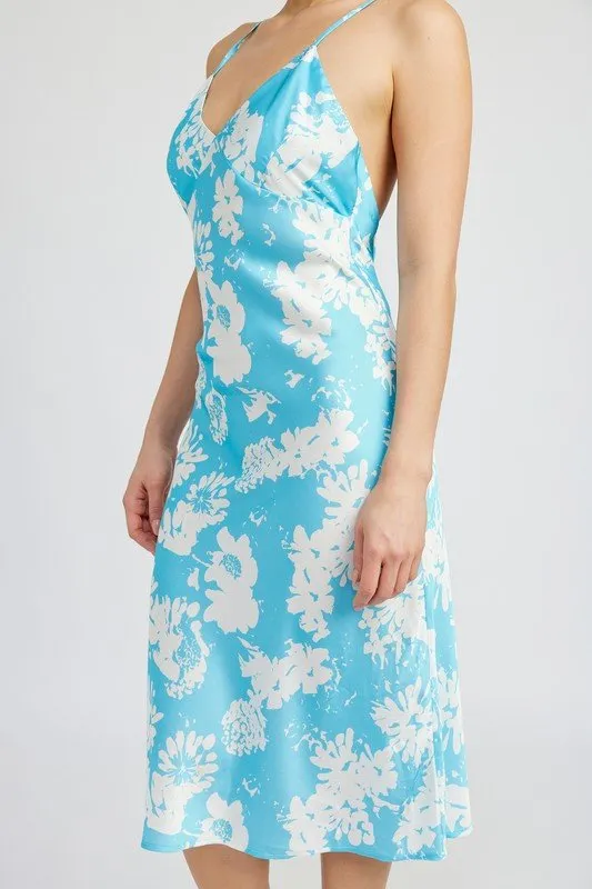 Floral Satin Midi Dress