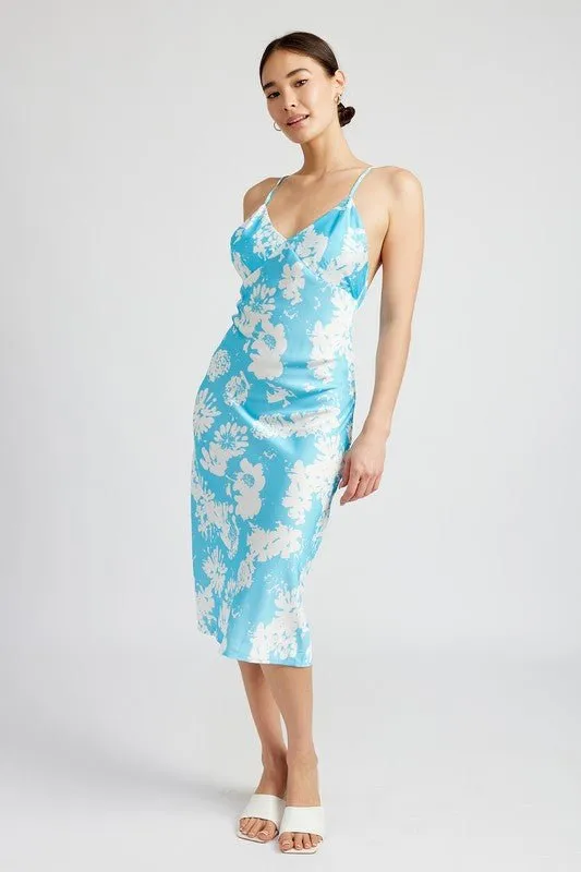 Floral Satin Midi Dress