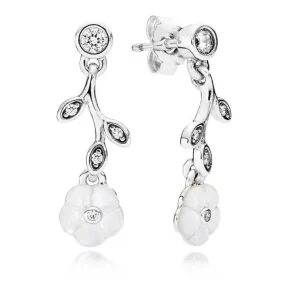 Floral silver earrings with mother of pearl and clear cubic zirconia